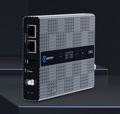 Kiloview D350 디코더, 이더넷 포트 2개가 보이는 측면