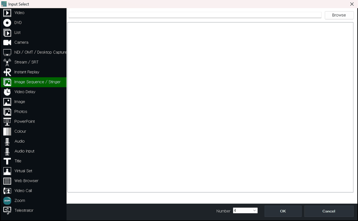 vMix Input Select Image Sequence Stinger 탭