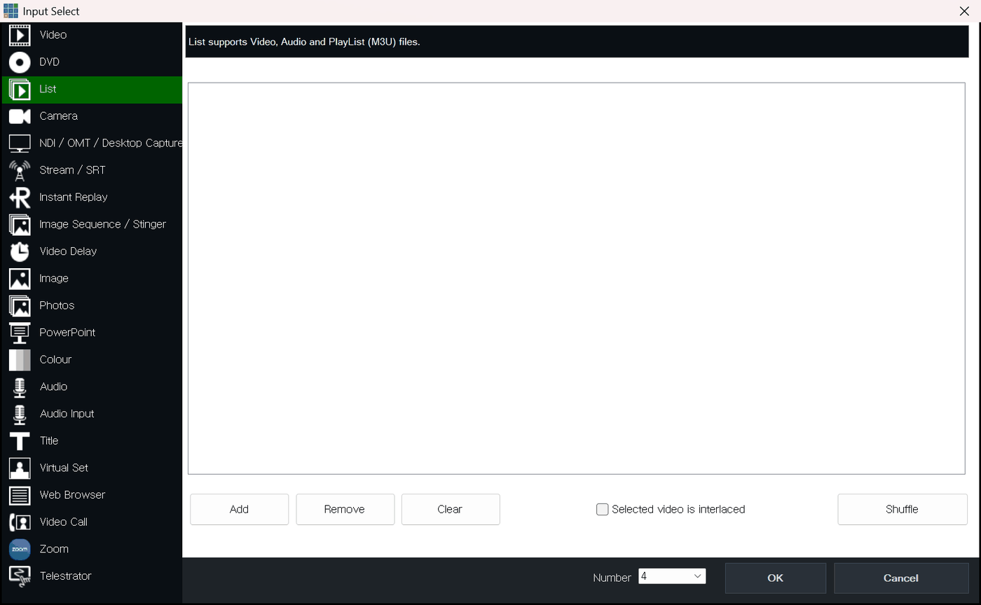 vMix Input Select List 탭