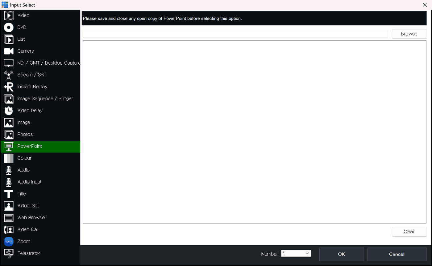 vMix Input Select PowerPoint 탭