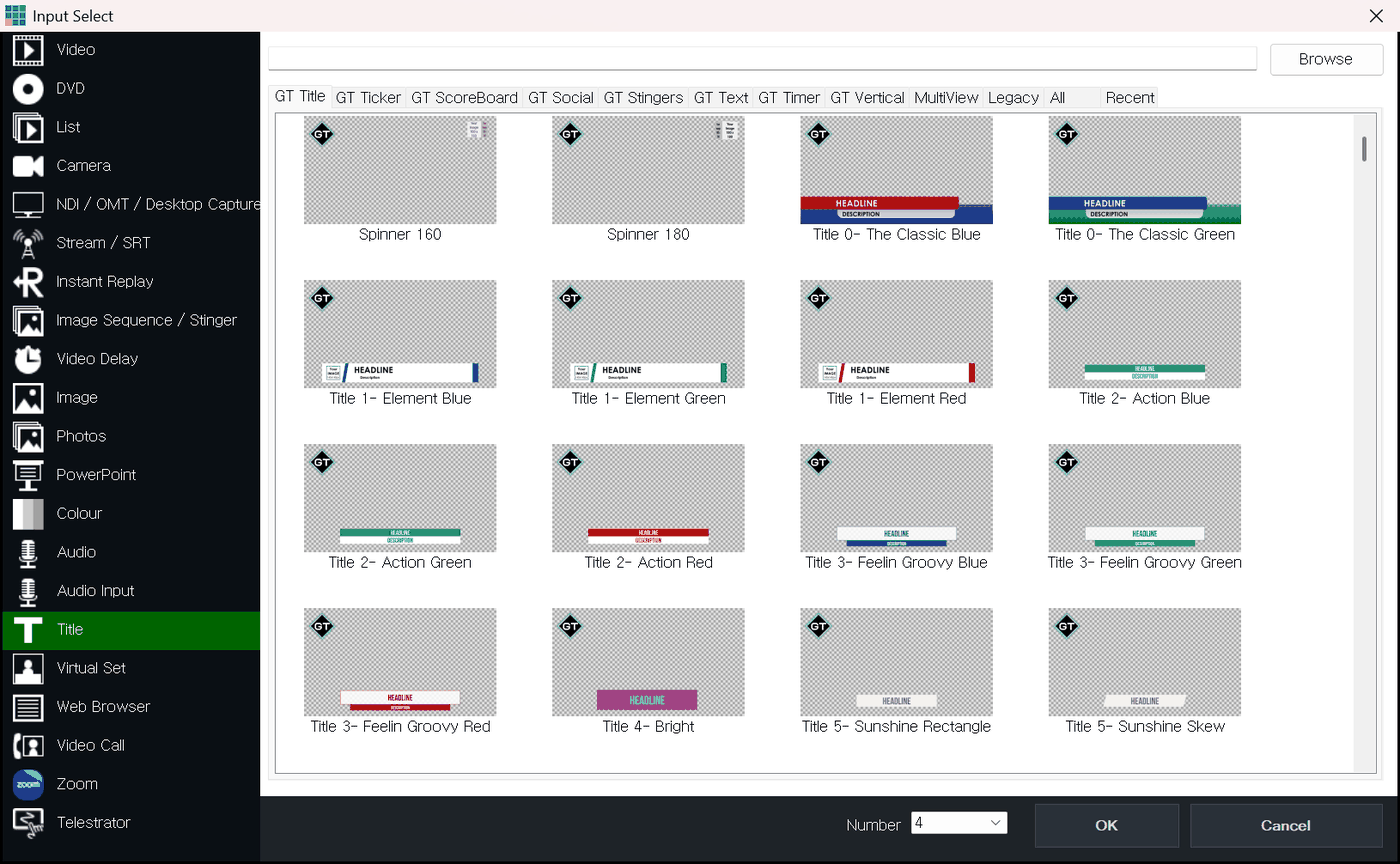 vMix Input Select Title 탭