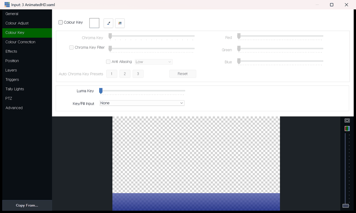 vMix Input Settings Colour Key 탭