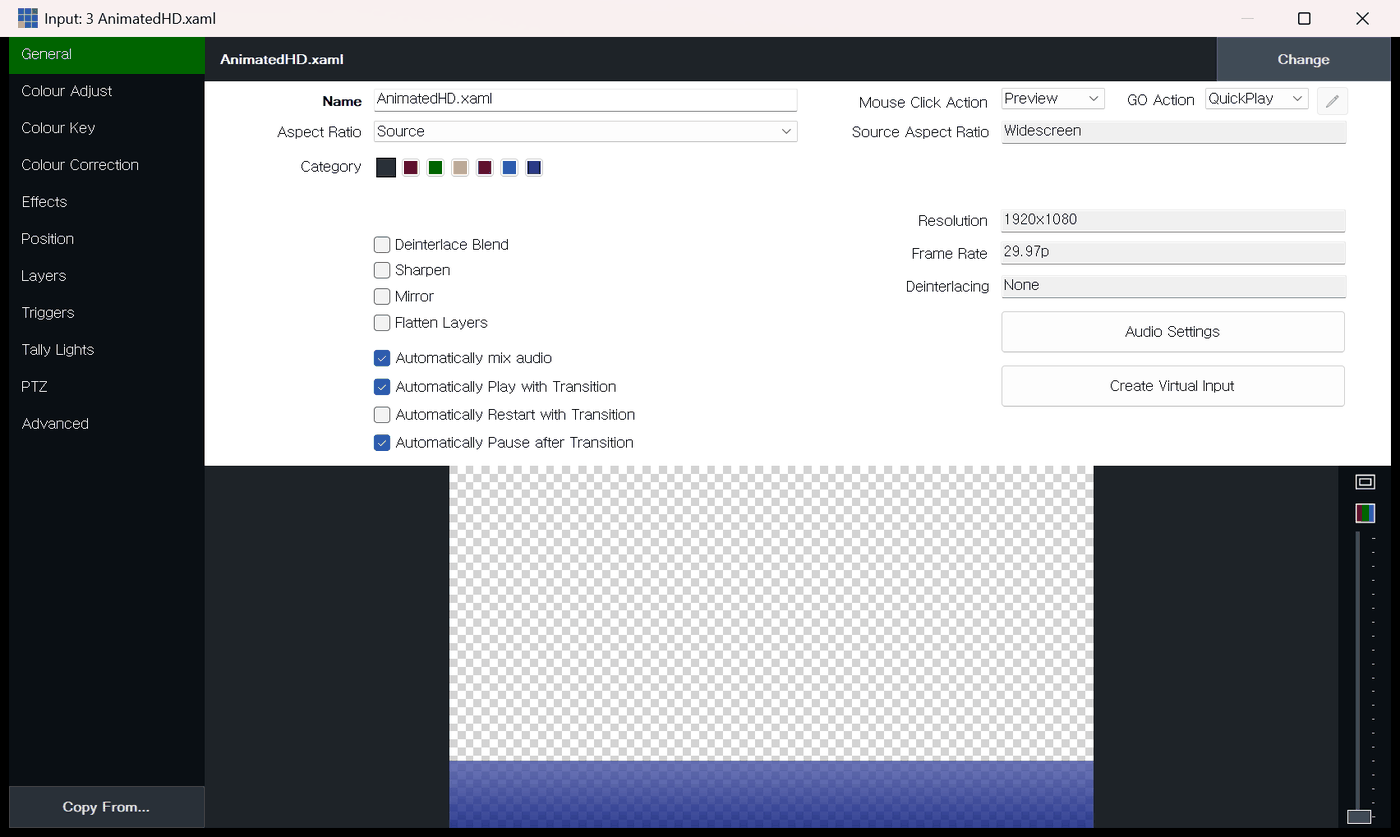 vMix Input Settings General 탭