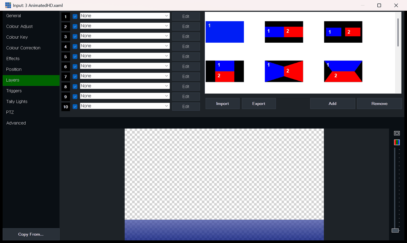 vMix Input Settings Layers 탭