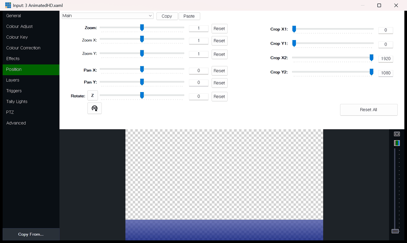 vMix Input Settings Position 탭